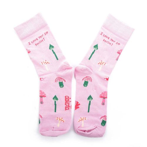 Par de  Meia Dakota Feminina Rosa com Cogumelos