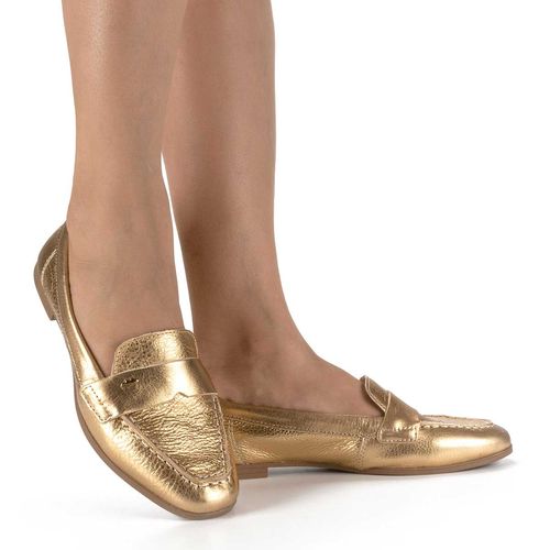 Mocassim Dakota de Couro Dourado