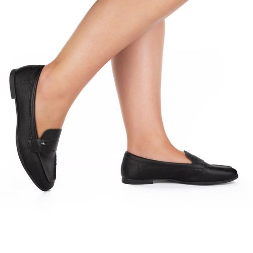 Mocassim Dakota de Couro Preto