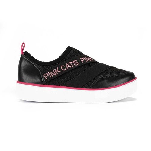 Tênis Pink  Cats Infantil Slip On Preto e Rosa