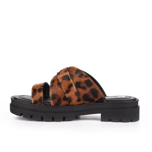 Slide Tanara  em Couro Flatform Animal Print