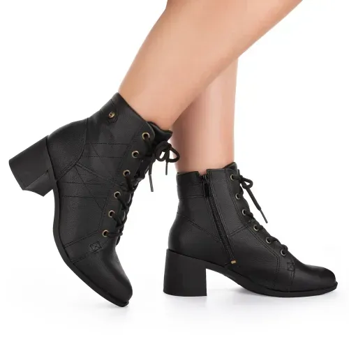 Bota Coturno  de Couro Preta