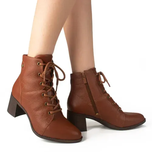 Bota Coturno  de Couro Marrom