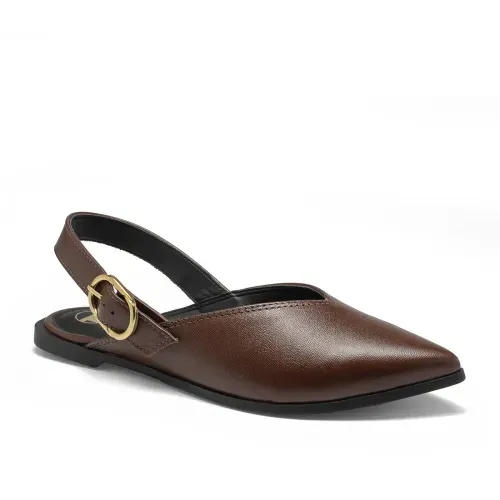 Sapatilha Tanara Slingback em Couro Marrom