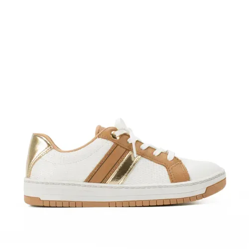 Tênis Kolosh Casual de Couro Bege e Caramelo