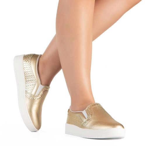 Tênis Dakota Slip On em Couro Metalizado