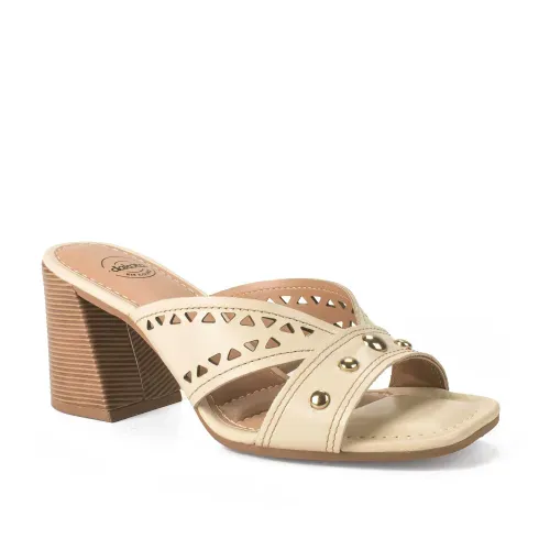 Tamanco Dakota em Couro de Salto Bloco Bege