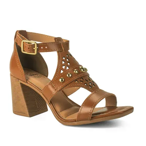 Sandália Dakota em Couro de Salto Bloco Caramelo