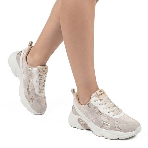 Dad Sneaker Dakota em Couro Bege e Cinza